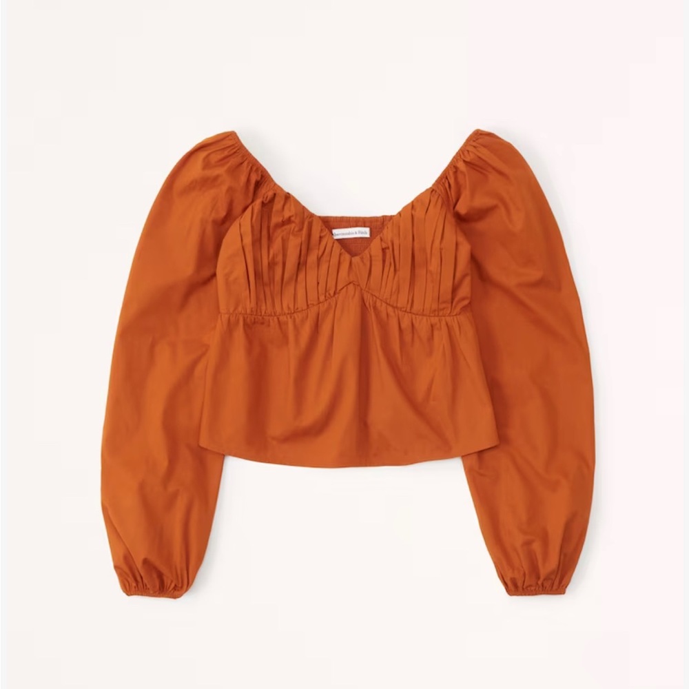 NWT Abercrombie Long Sleeve Babydoll Poplin Top - Paprika - Small